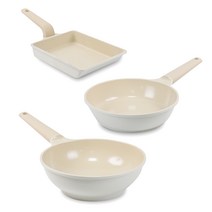 라체나 IH 인덕션 후라이팬 세트 3개, 크림, 사각후라이팬 + 후라이팬 24cm + 궁중팬 24cm