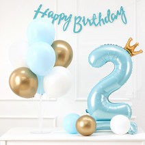 조이파티 풍선스탠드 + 생일가랜드 + 숫자풍선 생일세트 2, 블루, 1세트