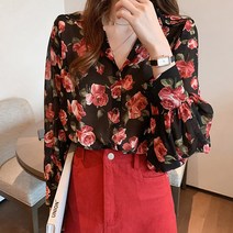 패터니즈 플로워 쉬폰 블라우스