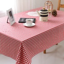바이지미 체크 테이블보, 화이트 + 레드, 6인