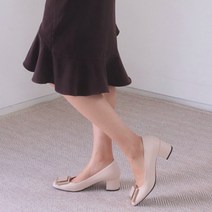 르본디 여성용 수제 발등 스퀘어 둥근코 심플 구두 5cm