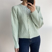 오오엘 여성용 라운드 꽈배기 미니 CD 가디건
