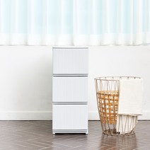 까사마루 트렌디 스트라이프 3단 서랍장 슬림형 250mm, 화이트 그레이