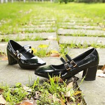 레트로 통굽 스퀘어힐 더블 버클 슈즈 여성 플랫 메리제인 미들힐 PRDS33