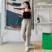 시크블랙 여성용 리데브 체크 조거 밴딩팬츠 PT7683K16
