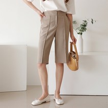 빼빼 여성용 허리 뒷밴딩 핀턱 모던 슬랙스 반바지
