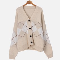 시크폭스 여성용 메인플 아가일 루즈핏 가디건