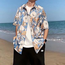 남성용 블랙101 로가리타 오버핏 하와이안 셔츠 B235MF00794