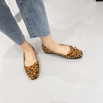 스타 레오파드 리본 플랫 슈즈