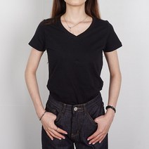 여성용 반팔 브이넥 데일리 티셔츠