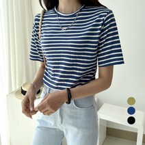 세컨그라운드 여성용 스텐다드 단가라 반팔 티셔츠