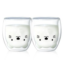 귀요미 캐릭터 이중 내열유리컵, 아기수달, 2개