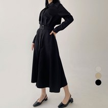 플랜데이 셀린 셔츠 카라 벨티드 트렌치 롱 원피스