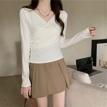 여성용 레밀 랩 브이넥 슬림 티셔츠 CH 2213765