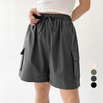 플랜데이 여성용 2기장 시원한 허리밴딩 캠핑 카고 숏 팬츠 숏