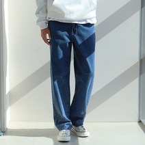 지지블랙 남성용 블루 데님 세미 와이드 팬츠