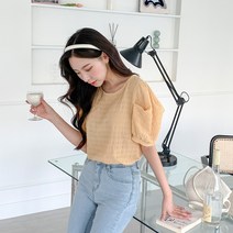 도슈넌 뽀글이 퍼프 반팔 블라우스 BL4676K26