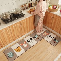 알럽홈 큐티 캐릭터 논슬립 키친 풋 매트, 애니멀패밀리 그레이