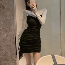 앤써 투톤 긴팔 미니 슬림 원피스