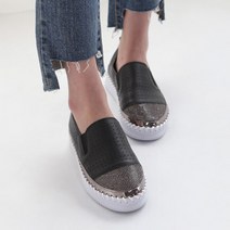 파이 여성용 천연 가죽 배색 키높이 슬립온 2.8cm P151