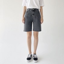 여성용 뒷밴딩 5부 일자 와이드 데님 팬츠