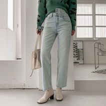 시크블랙 여성용 로베단 일자 랩 데님 팬츠 PT9357K22