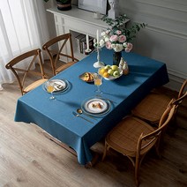 케이홈 모던 코튼 린넨 식탁보, 미드나잇블루, 8인용(130 x 220cm)