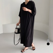 보에리에 여성용 루즈핏 반팔 후드 롱 원피스