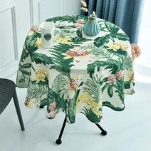 마켓A 네츄럴 방수 원형 식탁보, 플라워그린, 160cm