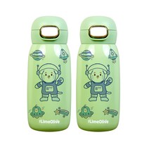 라임올리브 우주인 원터치 텀블러 350ml x 2p + 강아지스티커 9종 x 2p 세트, 그린(텀블러)