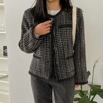여성용 라운드 노카라 트위드 자켓