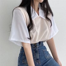 여성용 블랙101 리프빌리 반소매 여름 니트 CH-2316688