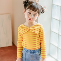 라라아망 여아용 슈슈리본 골지 티셔츠