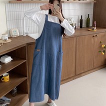 에베쏘 빅사이즈 봄 루즈핏 청 슬라브 멜빵 임산부 원피스