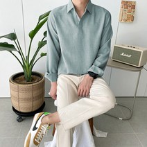맨타임 남성용 BHS 베이직 컬러 헨리넥 트임 긴팔 셔츠