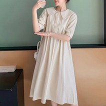 패션나비 귀여운 느낌을 주는 심플 라운드 카라 5부 소매 셔링 임산부 원피스