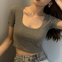 선빛정보통신 여성용 모덴 U넥 베이직 기본 크롭 티셔츠