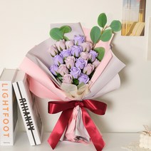 아스파시아 엘로디 장미 비누꽃 20p + 그린소재 꽃다발, 라벤더퍼플