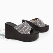 여성용 모망 트위드 웨지 슬리퍼힐