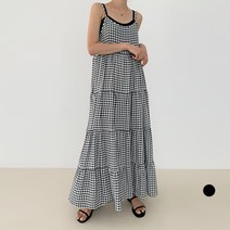 바블링브룩 여성용 체크 캉캉 뷔스티에 롱 원피스