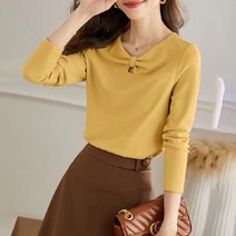 페이토 여성용 피치 리본 넥 디자인 티셔츠