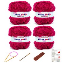 행복뜨기 울트라베이비 뜨개실 4p + 바늘 8mm + 돗바늘 + 라벨 + 목도리도안 세트, 1075 핫핑크, 1세트