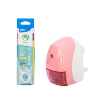 델리 학생용 2B 연필 + 오토피드 마카롱 연필깎이 세트, 연필(블루 + 핑크, 핑크 + 옐로우, 옐로우 + 퍼플), 연필깎이(화이트핑크), 1세트