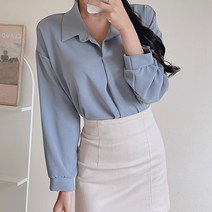 라미르 단추없는 넥오픈 핀턱 블라우스