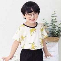 초코몽 아동용 표범 라운드 티셔츠