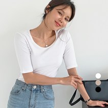 바블링브룩 여성용 데일리 골지 라운드 반팔 티셔츠
