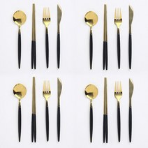 세븐키친 디에로 커트러리 디너 4인 세트, 블랙골드, 스푼 4p + 젓가락 4p + 포크 4p + 나이프 4p