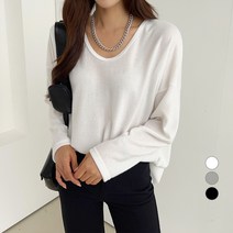 세컨그라운드 여성용 루즈핏 유넥 니트 티셔츠