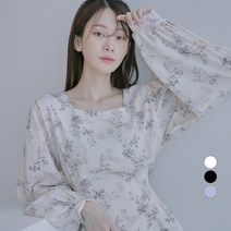 어썸어라운드 여성용 플라워 패턴 스퀘어넥 허리끈 원피스