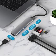 USB 3.1 c형 허브-HDMI 어댑터 4K 썬더볼트 3 USB c허브 TF SD 리더 슬롯, 7-in-1 HDMI PD 회색